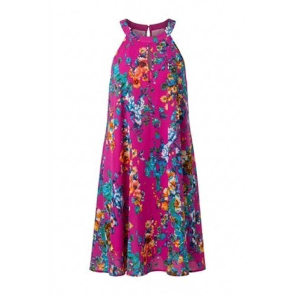 Betsey Johnson Dress Women 6 Pink Floral Swing Chiffon Lined Garden Festival